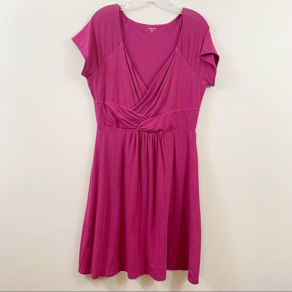 Garnet Hill Berry Twist Front Jersey Fit & Flare Short Sleeve Dress - Picture 1 of 5
